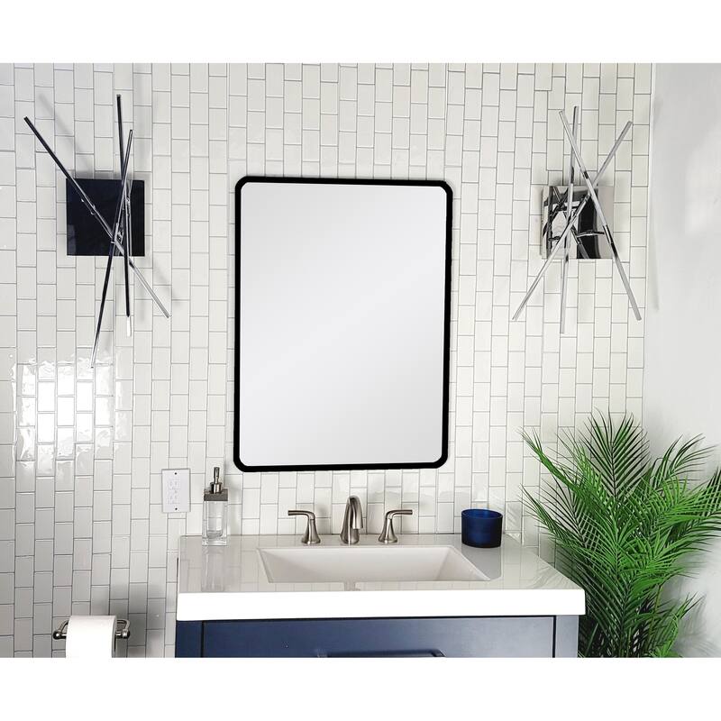 Matea Rectangle Polished Frameless Bathroom Vanity Mirror with Black Edge