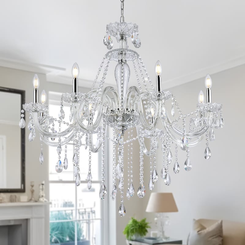 8 - Light Omni Smoke/Clear Crystal Chandelier French Style Adjustable Raindrop - Clear