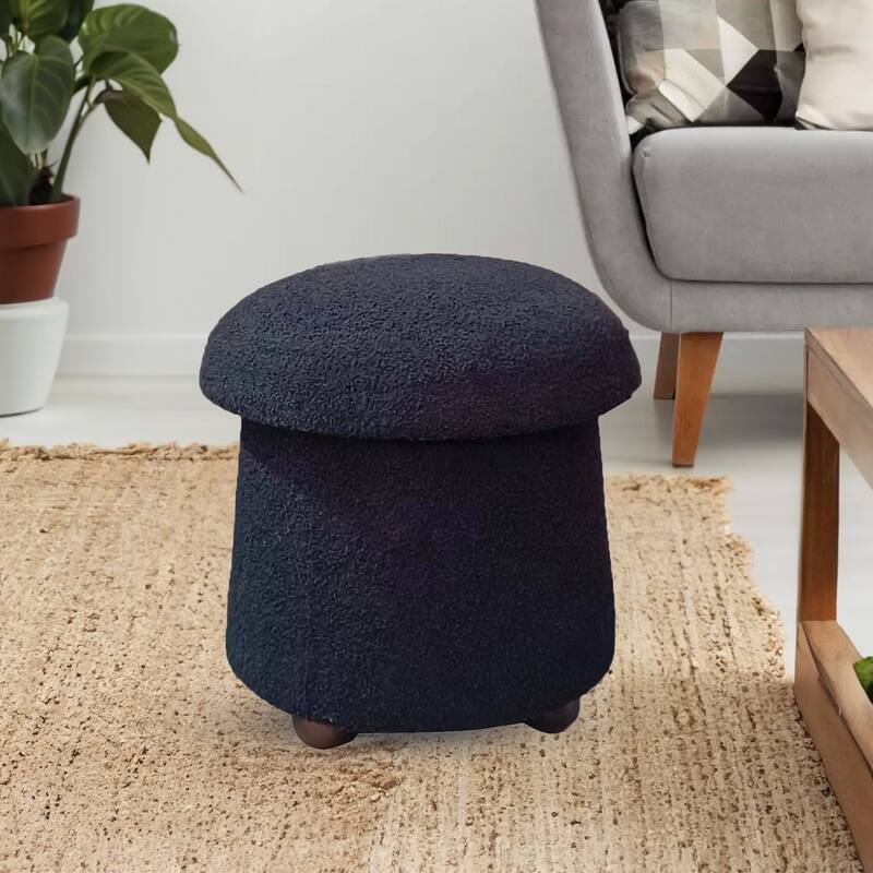 Modern Mushroom Round Ottoman with Storage and Plush Teddy Upholstery