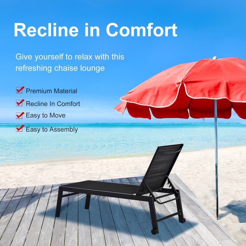 Outsunny Patio Garden Sun Chaise Lounge Chair with 5-Position Backrest, 2 Back Wheels, & Industrial Design