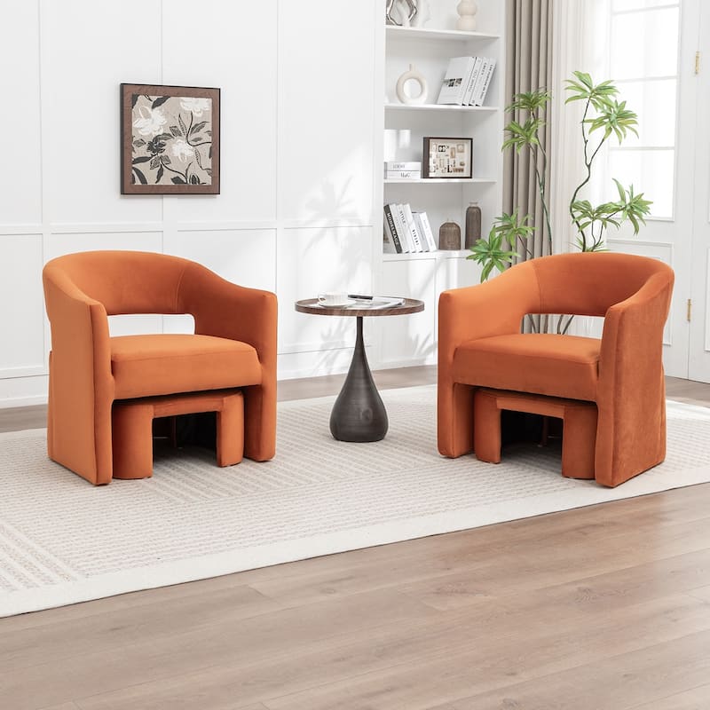 SEYNAR Modern Glam Velvet Accent Armchair Open Back with Ottoman Set of 2 - Orange