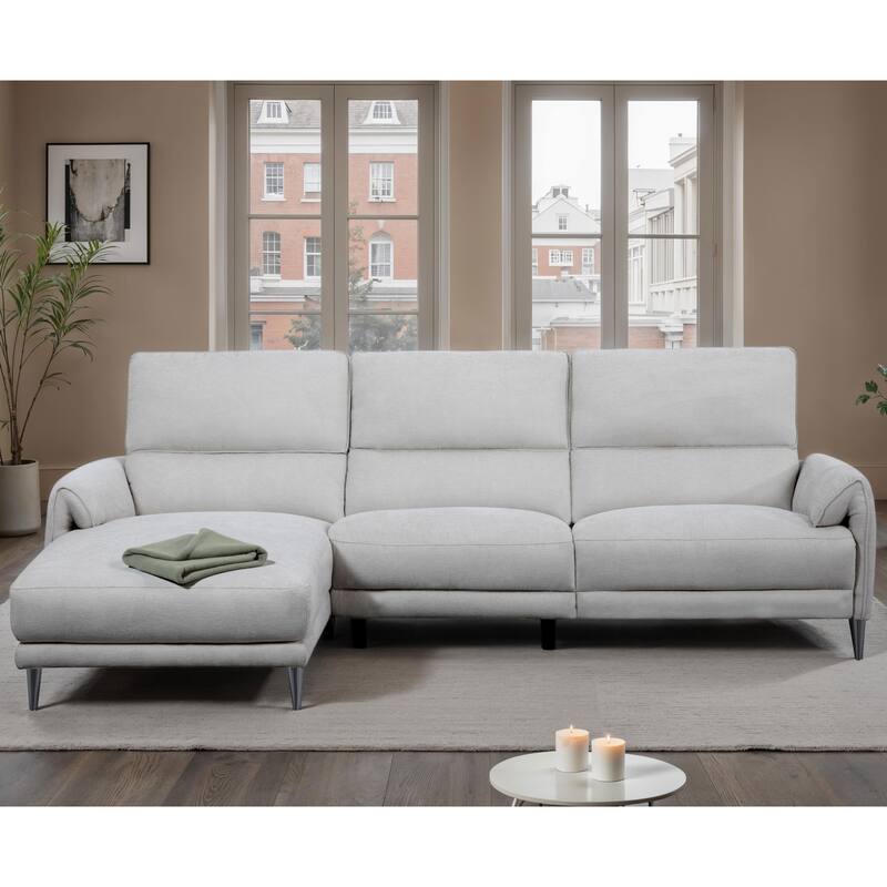 Furniture of America Pirel Modern Chenille L-Shaped Sectional Recliner with Chaise and USB Ports - Light Grey - Left Facing