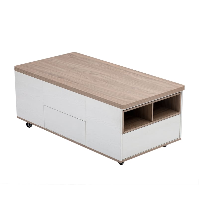Modern Lift Top Coffee Table with 3 Drawers and Lockable Universal Wheels