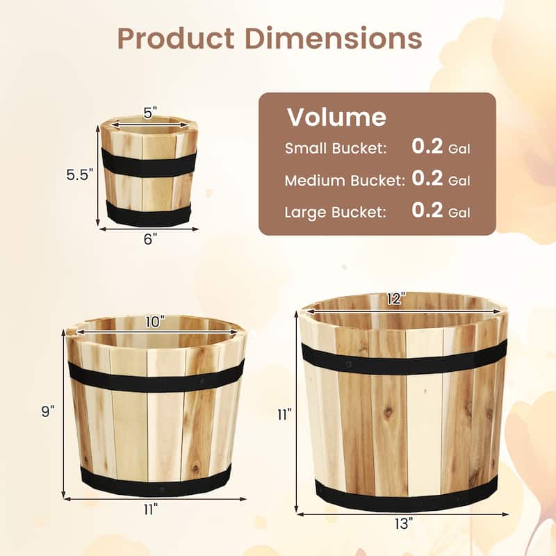 Gymax Outdoor Wooden Planter Box Set of 3 w/ Drainage Holes for Flower