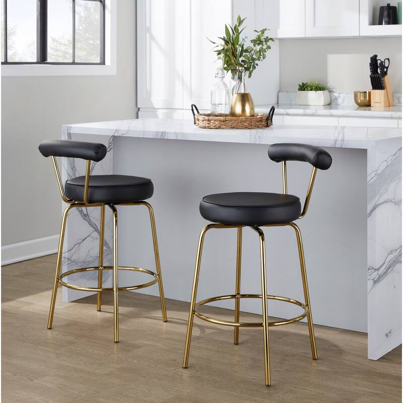 Silver Orchid Caines 26" Fixed-Height Gold Counter Stool (Set of 2)