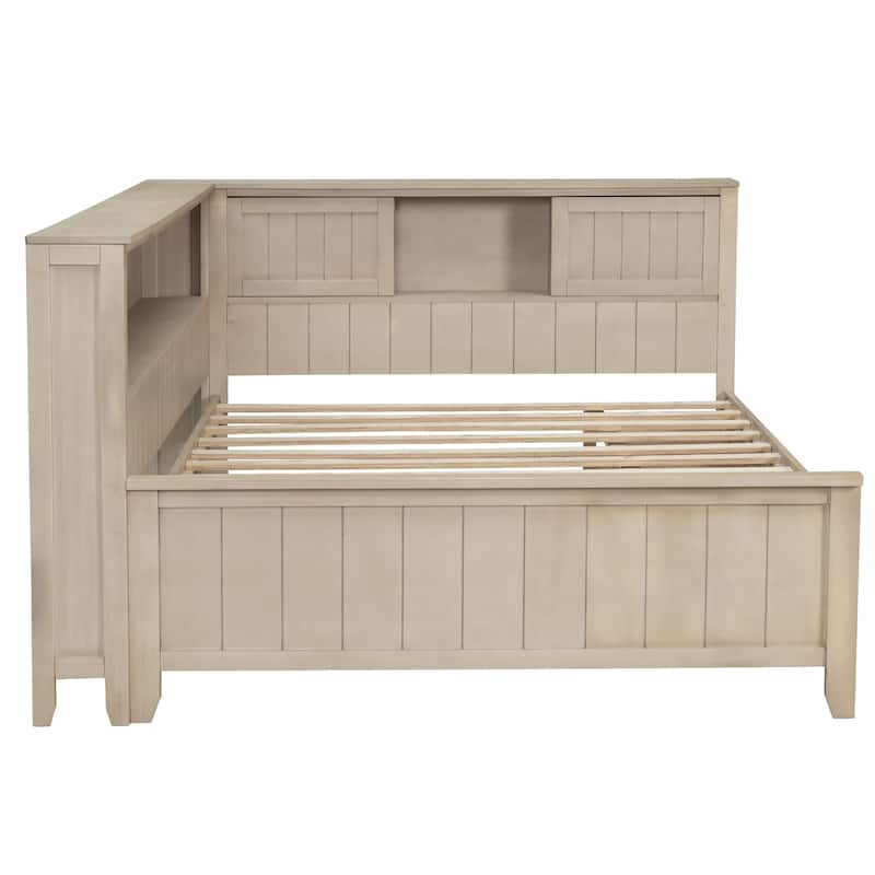 Full Size Antique Daybed with 3 Drawers & Storage Shelves (400lb Capacity)