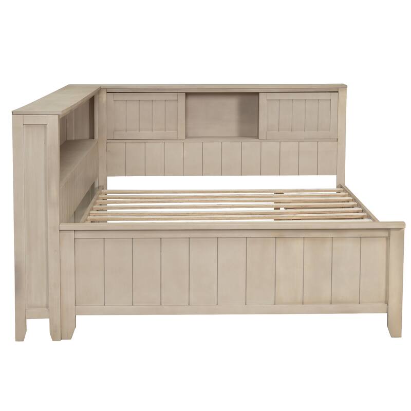 Sturdy Wood Platform Frame Daybed with Storage Shelves and 3 Drawers, Space-Saving Design for Bedroom or Guest Room