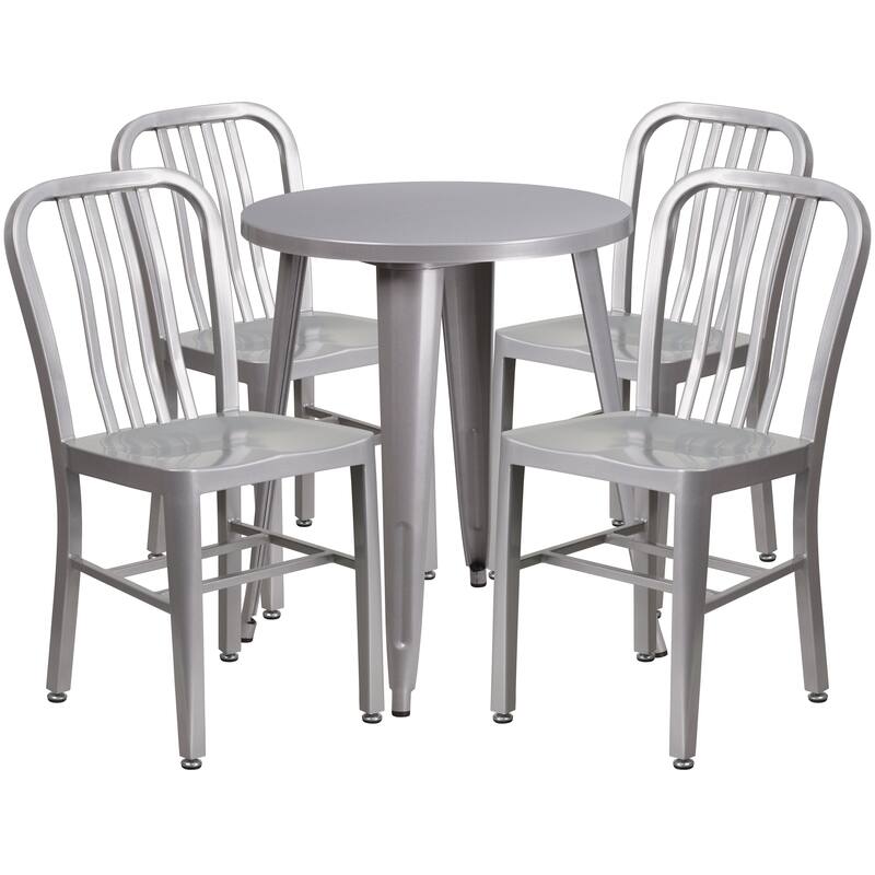 24'' Round Metal Indoor-Outdoor Table Set with 4 Vertical Slat Back Chairs