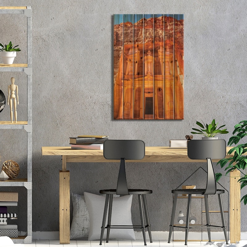 Treasury Built By The Nabataens, Siq, Petra, Jordan Print On Wood by William Perry - Multi-Color