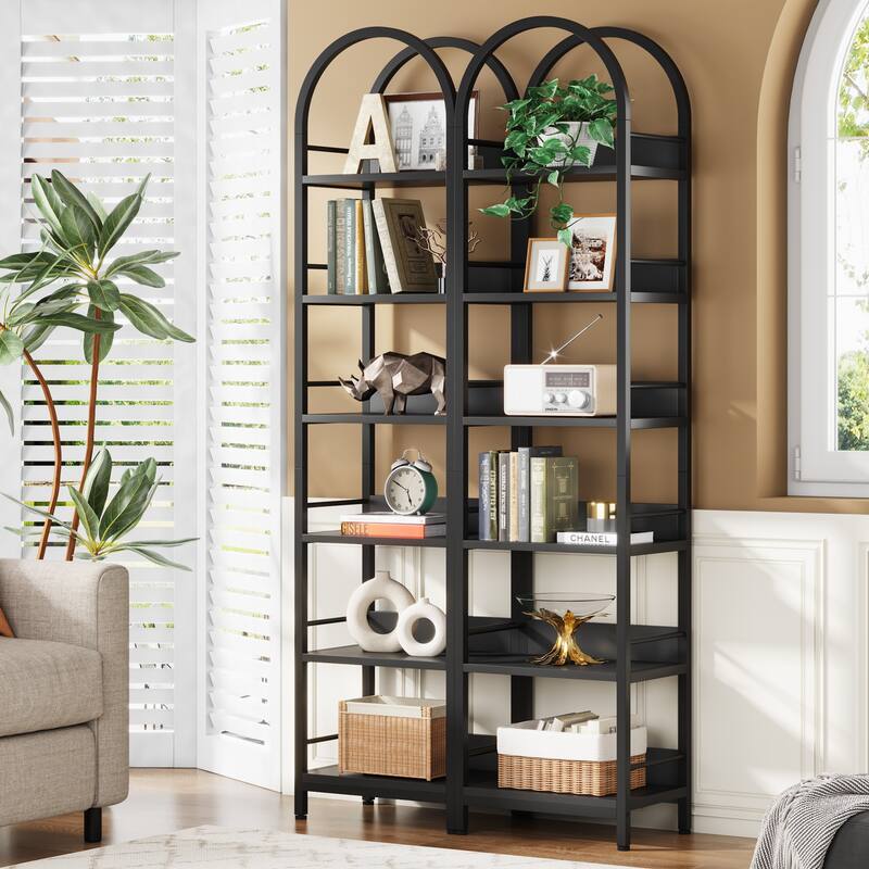 6-Tier Open Bookshelf, 78.7" Tall Arched Display Shelf Rack, Brown