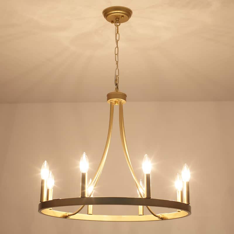 8-Light W23.6" x H82.67" Vintage Rustic Wagon Wheel Chandelier for Living Room