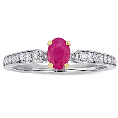 Miadora 2-Tone 10k White and Yellow Gold Ruby and 1/6ct TDW Diamond Engagement Ring