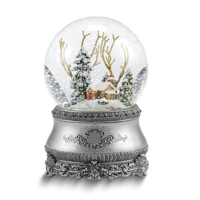 Glitterdome Musical (Plays ILl Be Home For Christmas) Cottage Water Globe