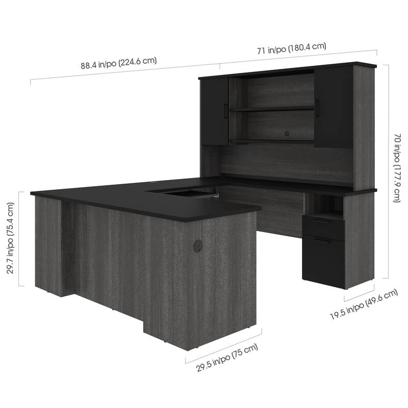 Bestar Norma 71W U or L-Shaped Executive Desk with Hutch
