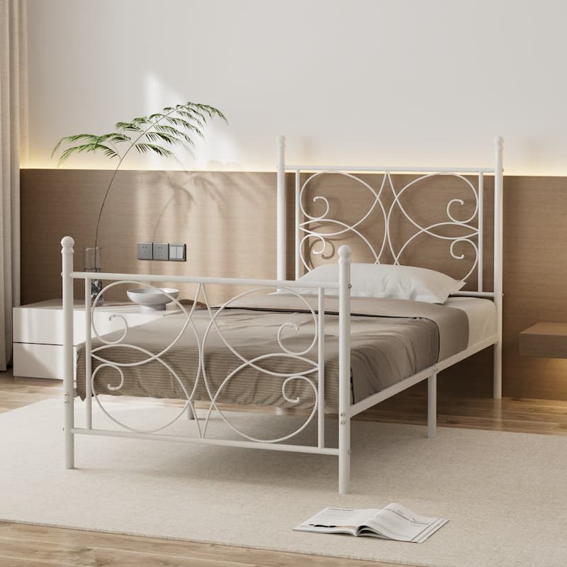 VECELO Metal Bed Frame with High Headboard and Footboard Platform Beds with Heavy Duty Mattress Foundation