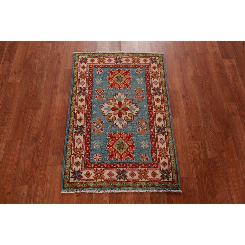 Light Blue Kazak Oriental Foyer Rug Hand-Knotted Wool Carpet - 2'0"x 3'0"