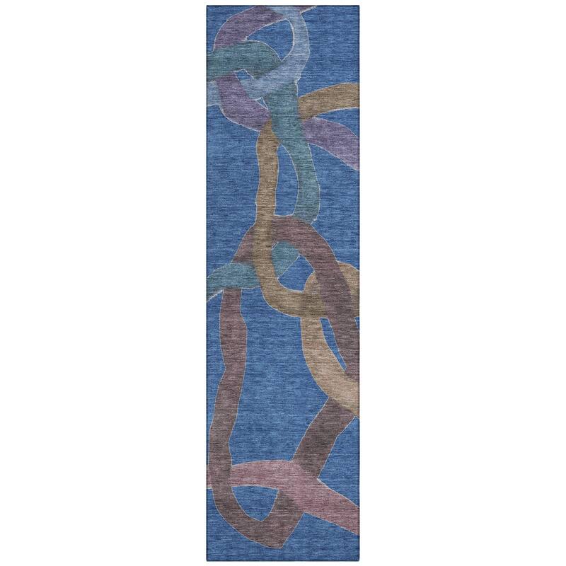 Machine Washable Indoor/ Outdoor Abstract Links Chantille Rug