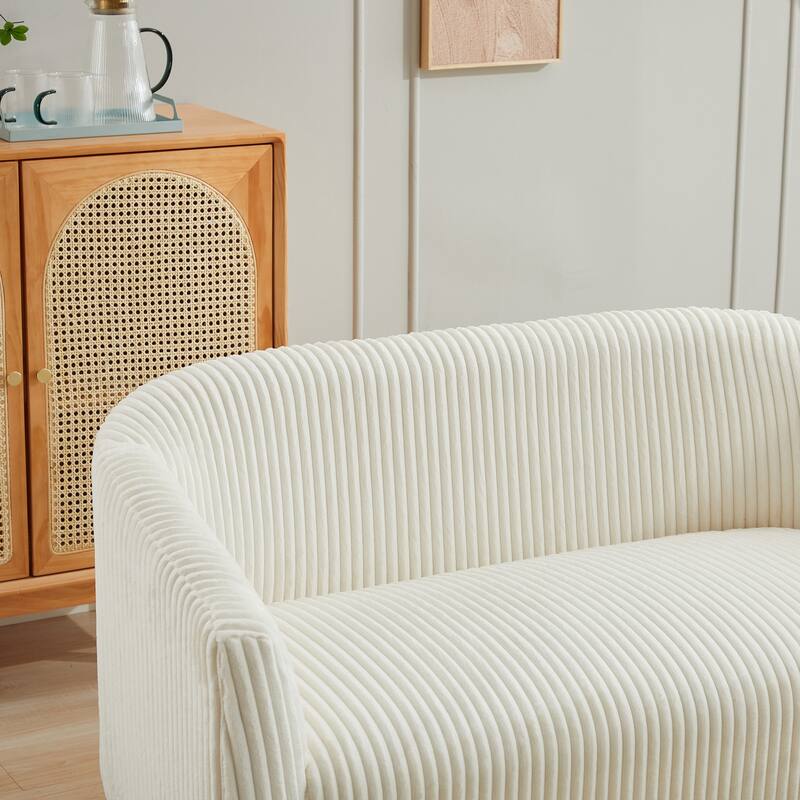 50.78" Modern Loveseat Couch Sofa, Corduroy Fabric Upholstered 2-Seat Sofa, Loveseat with Wooden Walnut Legs