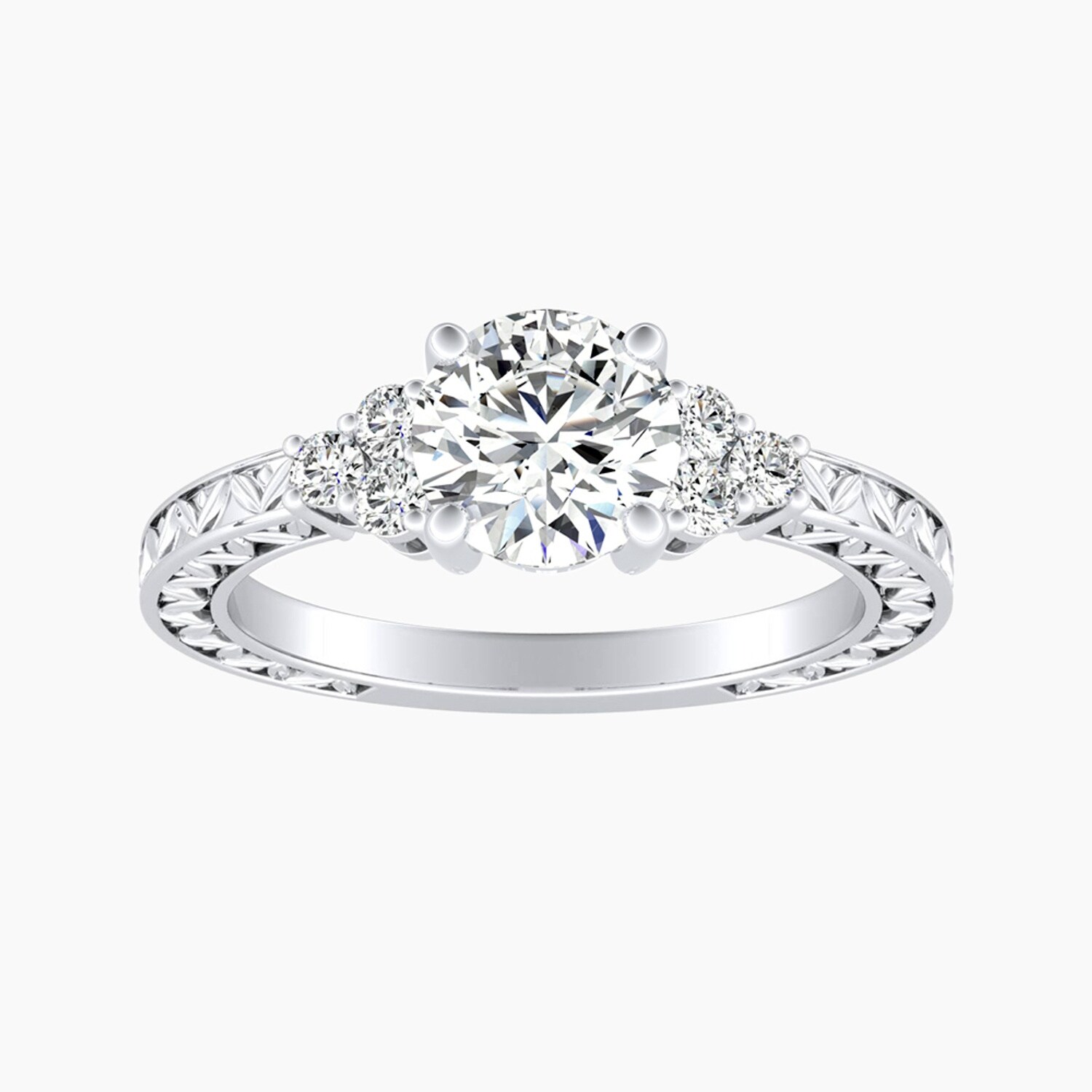 Auriya 14K Gold Lab Grown Diamond Round Vintage Fern Engraved Engagement Ring 1.18 - 5.18ct. tw. (E-F, VS)