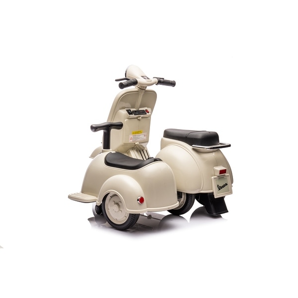 Kids Vespa Ride-On Scooter with Sidecar, Bright Headlights, Key