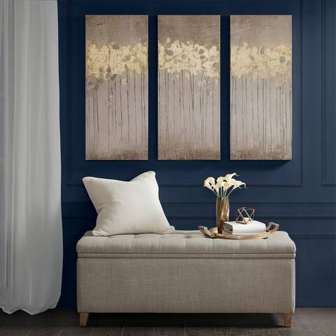 Copper Grove Corydalis Sandy Forest Taupe Gel Coat Canvas with Gold Foil Embellishment 3-piece Set