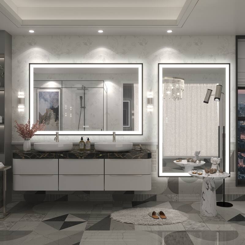 Extra Large Black Frame LED Bathroom Vanity Mirror with 3 Years Warranty and UL Certified