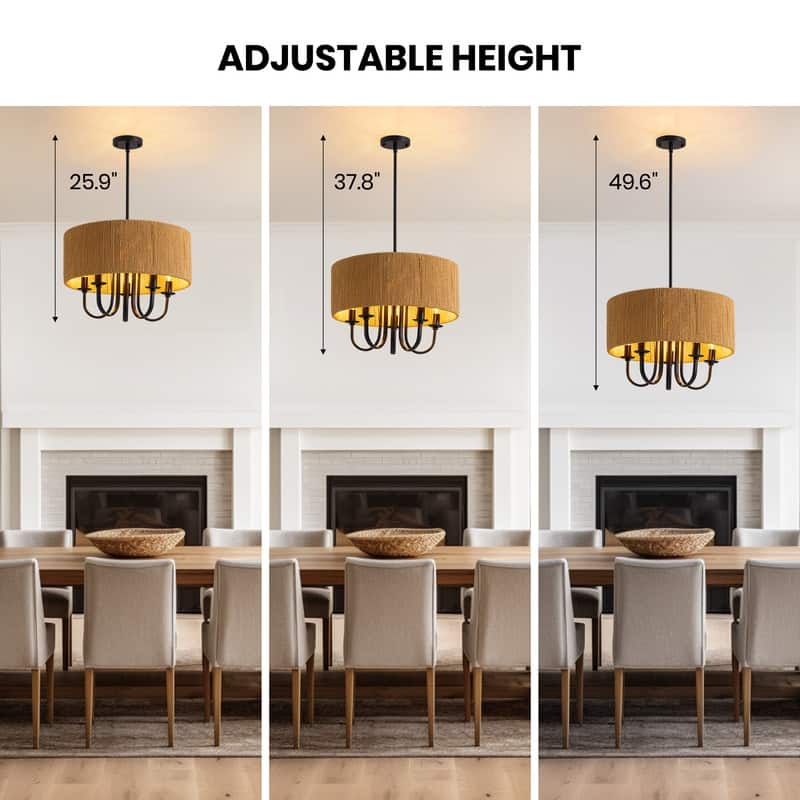 19" Farmhouse Rattan Chandelier Black Boho Chandelier for Dining Room - 19 in. x 26 in.