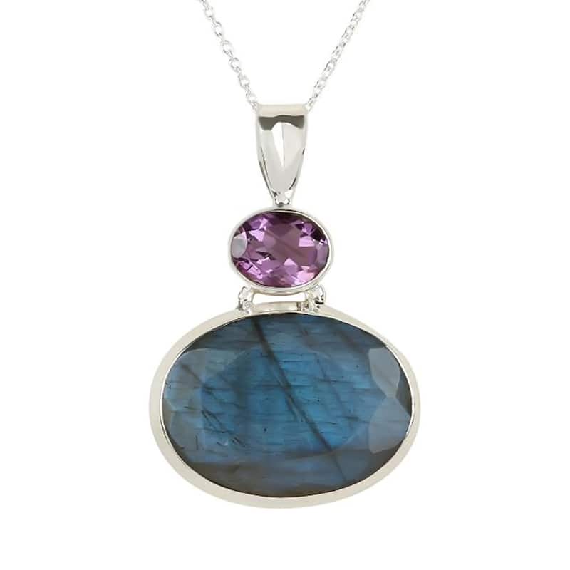 925 Sterling Silver Brazilian Amethyst And Labradorite Pendant