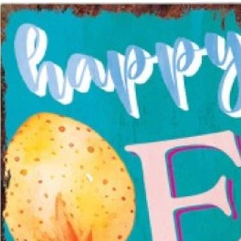 HomeRoots 36" Turquoise Pink And Yellow Solid Wood Happy Easter Easter Easter Egg Porch Sign