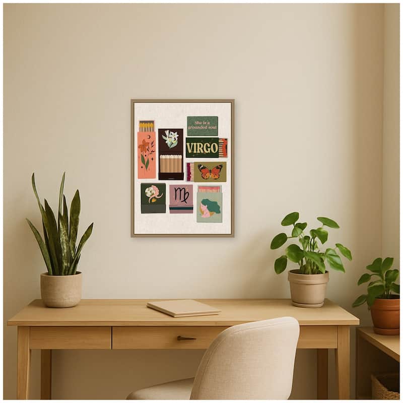 Kate and Laurel Virgo Matchbook Linen FC by Megan Ryan Framed Canvas Wall Art Print