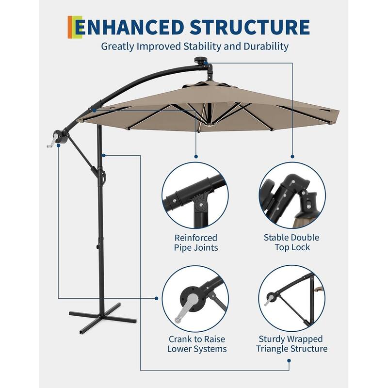 10FT Offset Umbrella with Cross Base, Fade Resistant Canopy Large Patio Umbrella with 360-degree