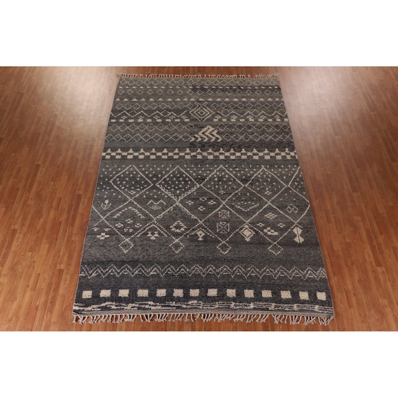Tribal Gray Moroccan Oriental Area Rug Handmade Wool Carpet - 9'0" x 12'9"