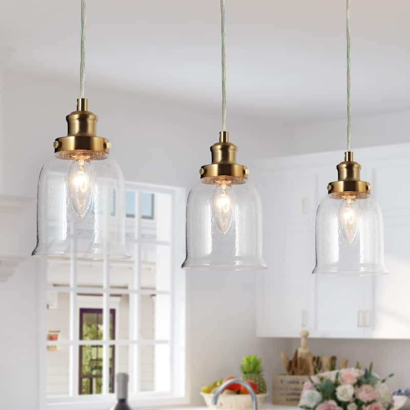 Modern Pendants Brass Gold Seeded Glass Island Lights Hanging Ceiling Light - D 4.5"x H 68"