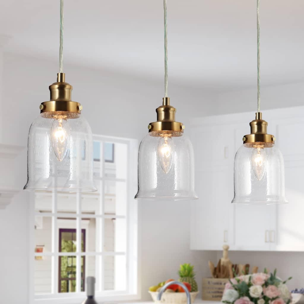 Modern Pendants Brass Gold Seeded Glass Island Lights Hanging Ceiling Light - D 4.5"x H 68"