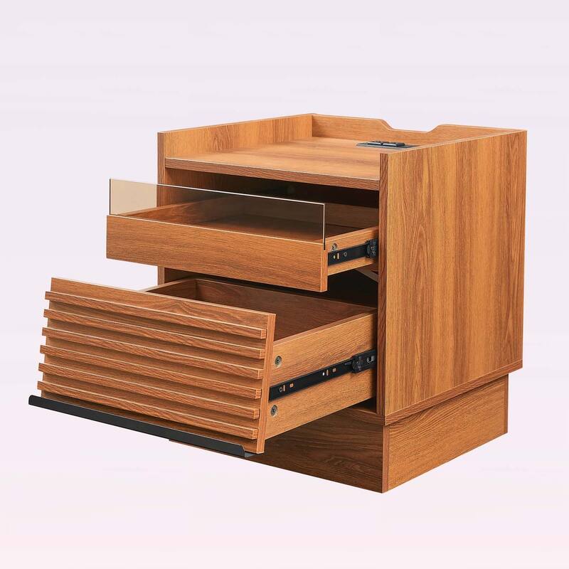 Modern Nightstand with Charging Station and LED Lights
