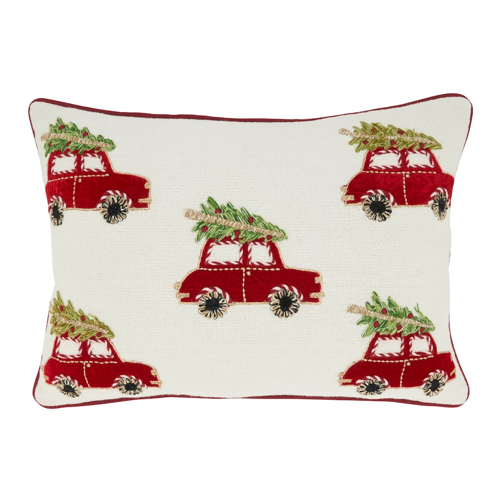 Jolly Joyride Christmas Cars Throw Pillow