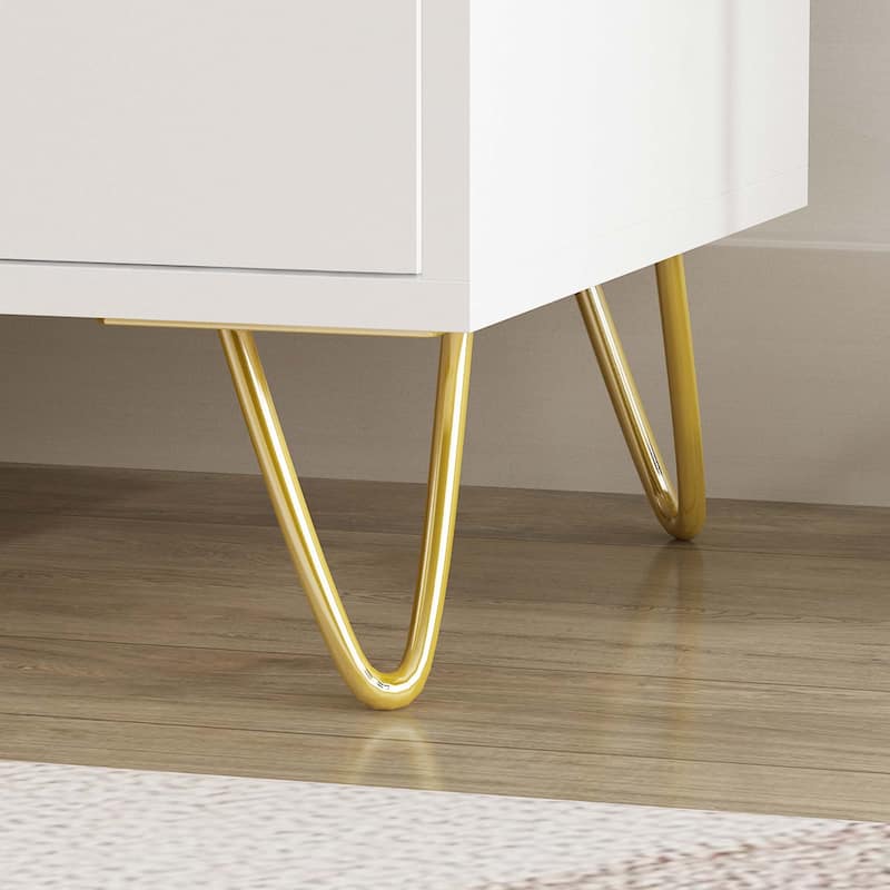 Light Luxury Style Nightstand,19.6"W,Golden Metal Steel, Three Drawers