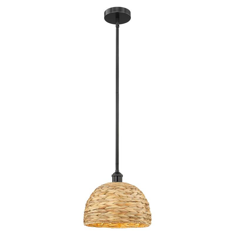 Innovations Lighting Endless Possibilities Edison - Woven Rattan - 1 Light 12" Stem Hung Mini Pendant - Matte Black