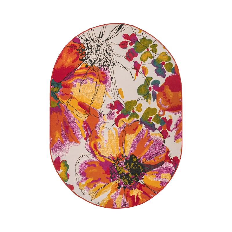 World Rug Gallery Modern Bright Flowers Non-Slip Area Rug Multi - 5' x 7' Oval - Multi