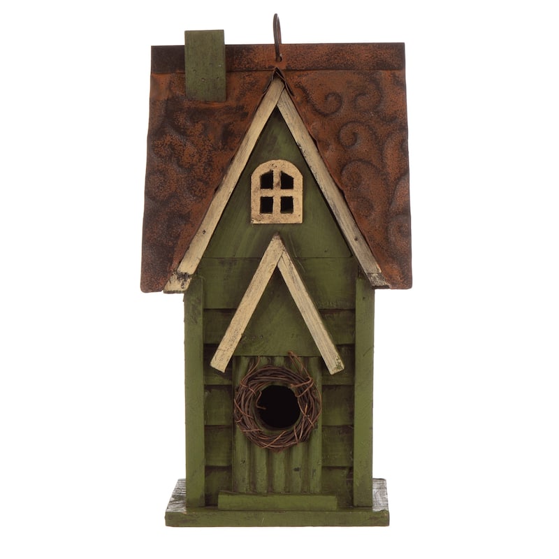 Glitzhome 12"H Retro Distressed Painted Solid Wood Cottage Birdhouse