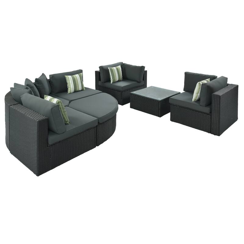 7-Piece All-Weather PE Wicker Outdoor Conversation Modular Sofa Set