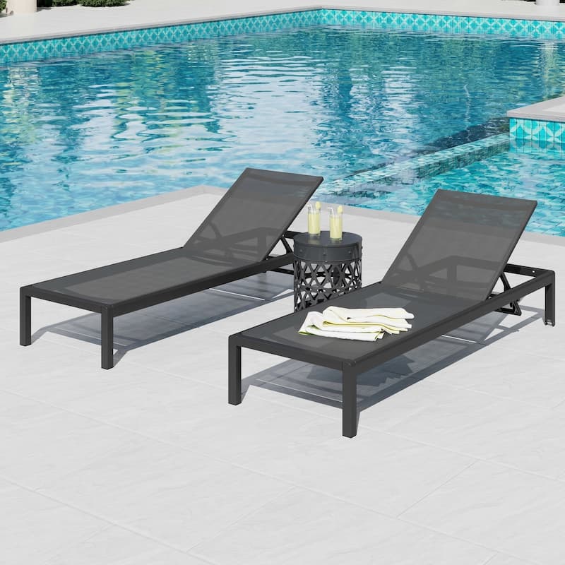 Christopher Knight Home Lucas Outdoor Aluminum Adjustable Chaise Lounge with Wheels，All Weather Use(Set of 2) - Black