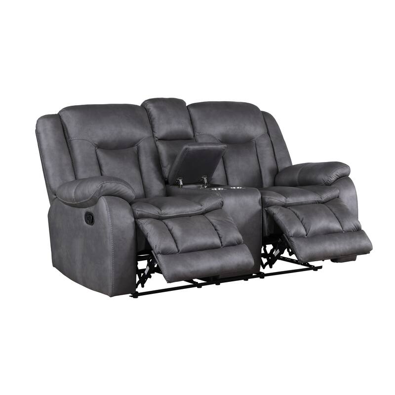 Olaf Dual Manual Recliner Loveseat, Dark Gray Faux Leather 77 Inch
