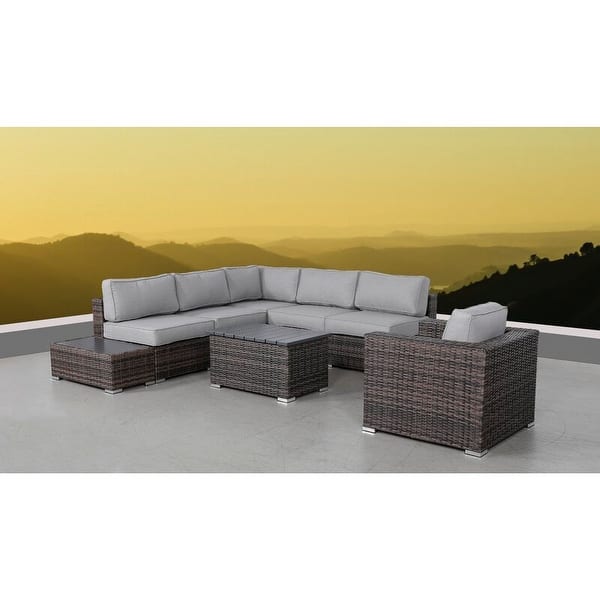 LSI 9 Piece Rattan Sectional Seating Group with Cushions Bed Bath