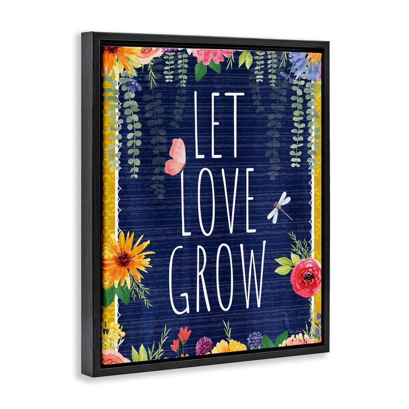 Stupell Let Love Grow Floral Border Framed Floater Canvas Wall Art Design By Nicole DeCamp