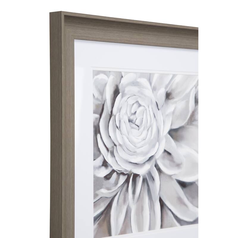White Polystone Floral Home Wall Decor with Brown Frame