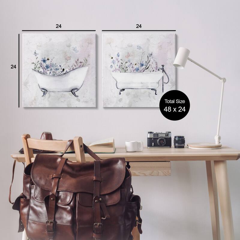 Stupell Antique Tubs with Botanics Canvas Wall Art Design By Stella Chang (Set of 2)