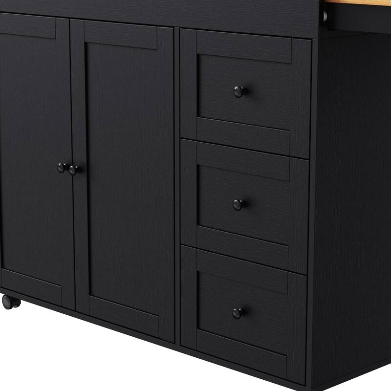 43.3'' Kitchen Island with Extendable Dining Table, Power Outlet, Spice Rack and 3 Drawers - 43.3'' x 17.7'' x 35''