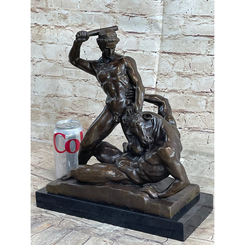 Signed Original Theseus Slaying The Minotaur Bronze Greek Mythical Art Sculpture