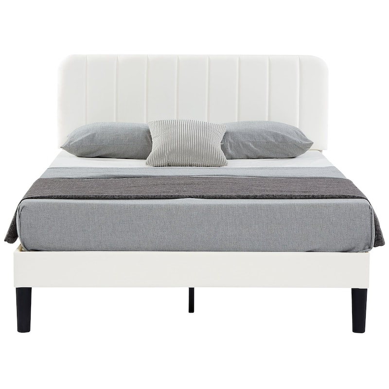 Javlergo Upholstered Platform Bed Frames with Height Adjustable Headboard, Sturdy Wooden Slats/Noise-free